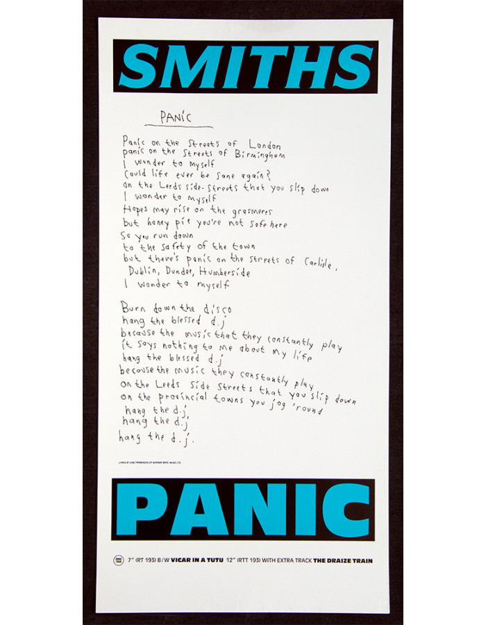 Panic (Morrissey Handwritten Lyrics)